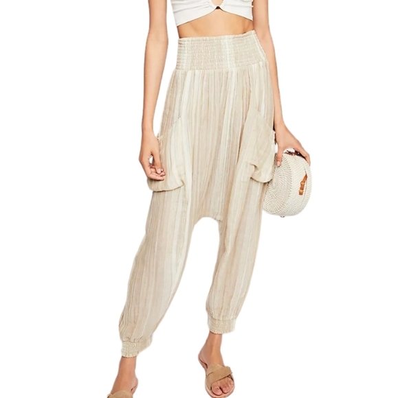 Free People Pants - Free People Walk On Fire Pant Cotton High Waist Drop Crotch Slouchy Beige S